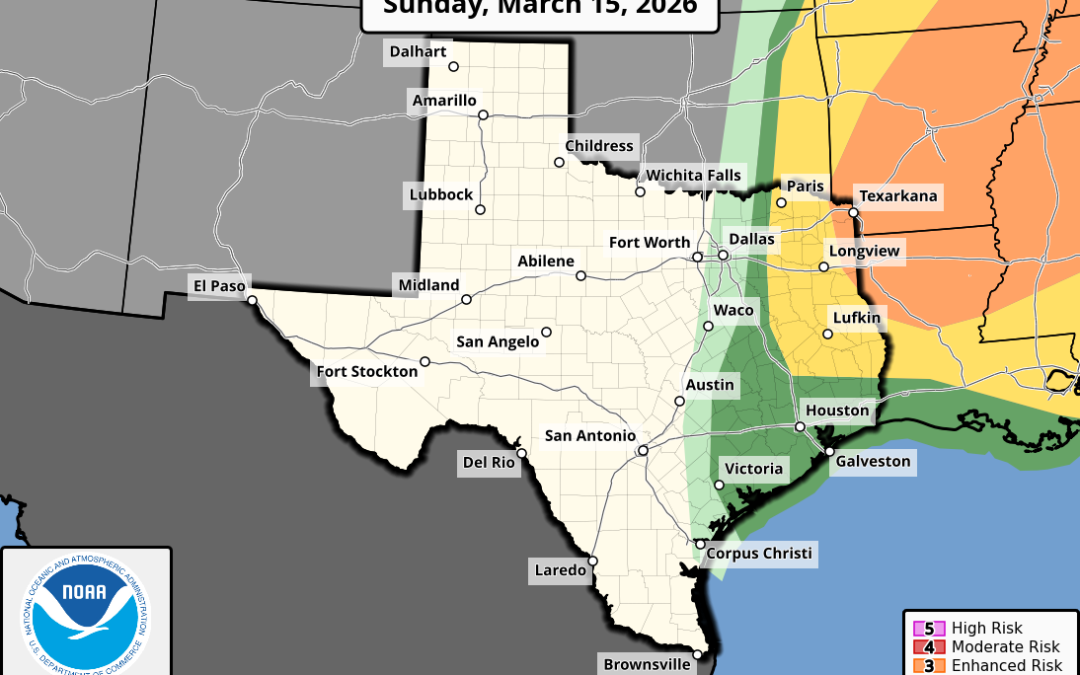 Strong cold front will sweep across the area Sunday evening